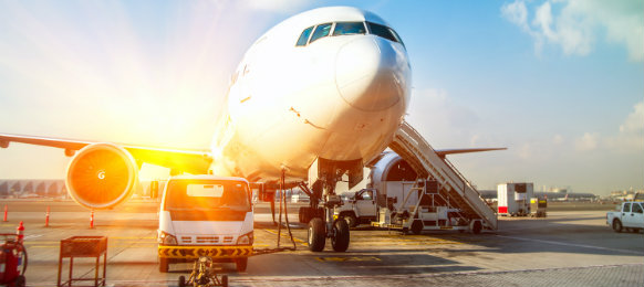 Airplane parked in the aircraft parking area