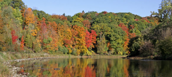 the grand river shot in fall at kitchener, ontario